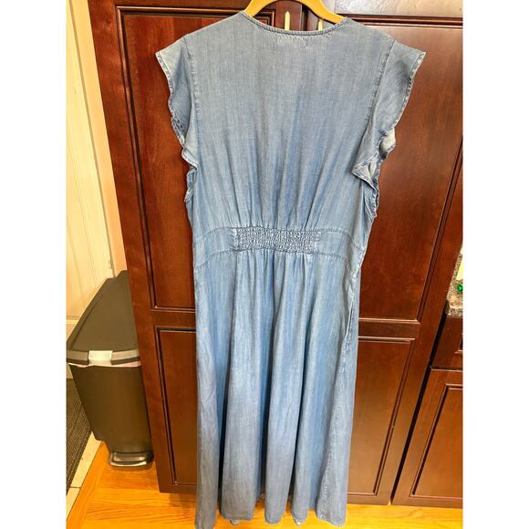 NWT Marine Layer Camila Midi Dress Button-Front with Ruffle Sleeves Size XL Blue - Picture 5 of 12